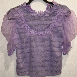 Elegant Purple Floral Lace Blouse